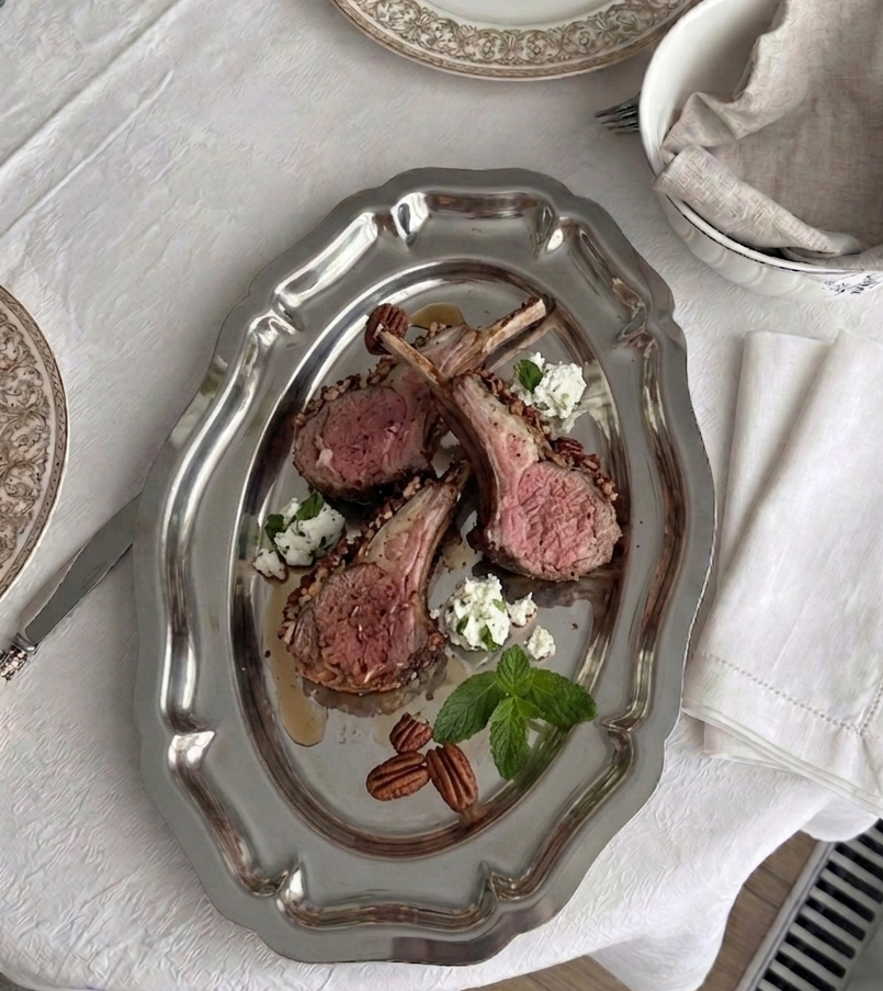 Pecan Crusted Lamb Chops with Minted Goat Cheese